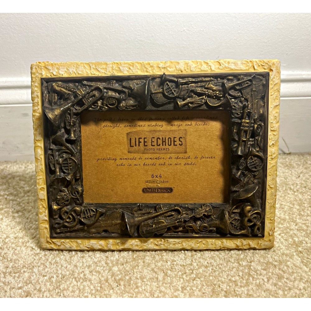 Life Echoes 4x6 Music 3D Pattern Textured Photo Frame Beige/Brown- Tabletop/Wall